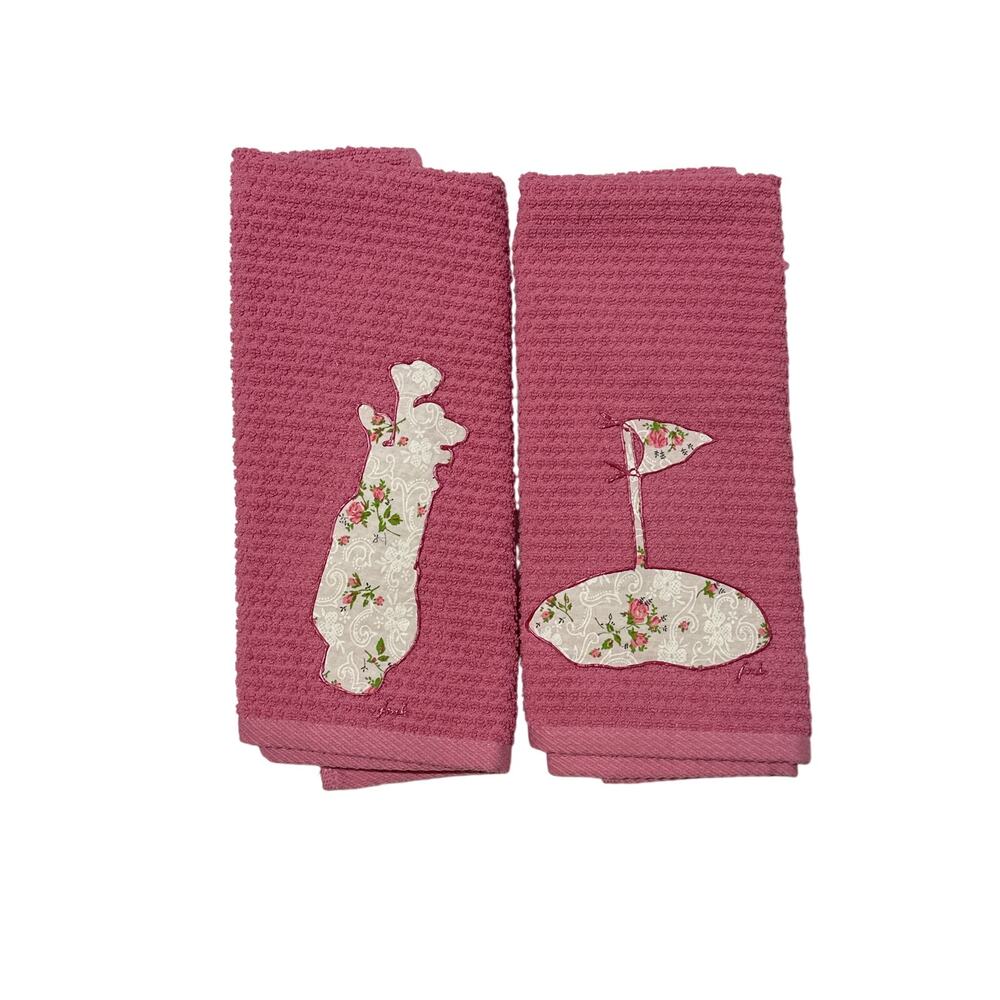 Dish Towels Handmade Golf Design by Casa Fina From Cecil Saydah Co Pink Cotton